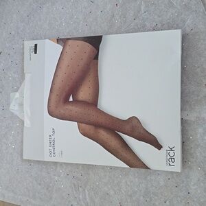 Nordstrom Rack Control Top Pantyhose Black Dot Mesh Sheer Size C Large